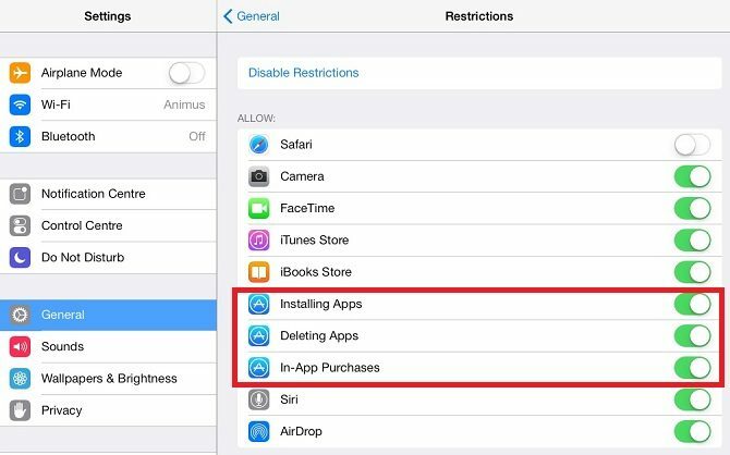 Téléchargement du menu des restrictions iOS surligné