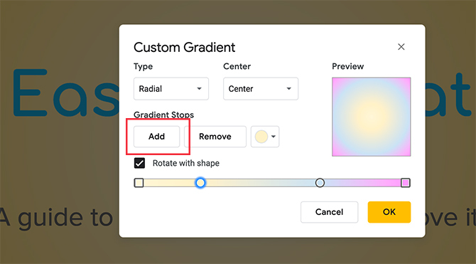 Dégradé personnalisé Google Slides Move Color Stop