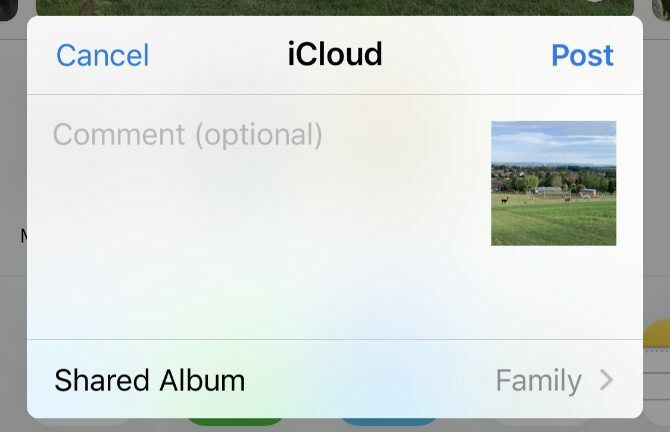 Fenêtre de création d'album partagé iCloud