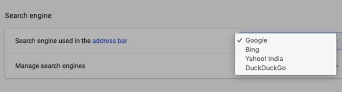 Options du moteur de recherche par défaut dans Chrome