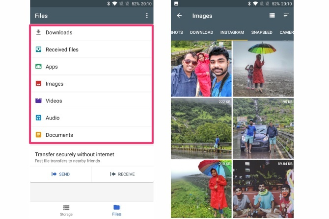 fonctionnalités de l'application google files go