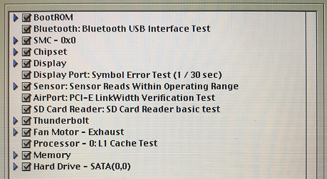 Test EFI des diagnostics de service Apple