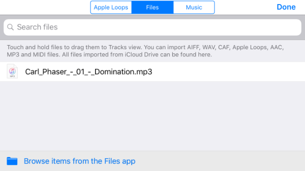 Liste des fichiers de l'application GarageBand