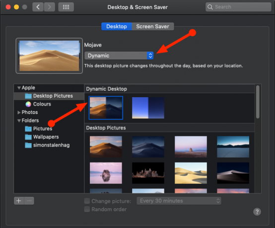 Paramètres du bureau dynamique de macOS Mojave