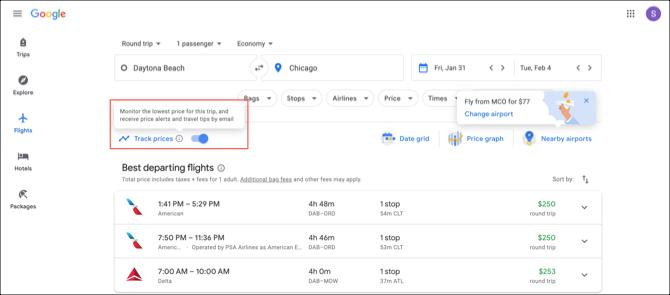 Google Flights Track Price Toggle