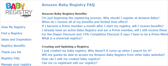 FAQ sur le registre bébé Amazon