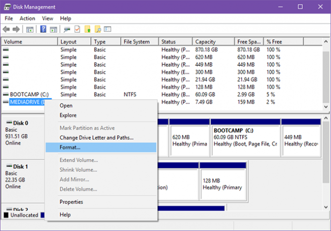 format de gestion de disque Windows