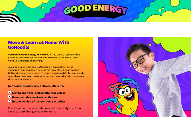Good Energy at Home de GoNoodle propose des activités hebdomadaires gratuites d'éducation physique et d'exercice pour les enfants