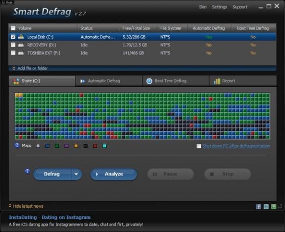 IObit Smart Defrag: Un superbe outil de défragmentation et d'optimisation de disque dur [Windows] Fenêtre d'interface utilisateur avec bannière publicitaire