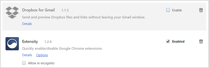 Gestionnaire d'extensions Chrome