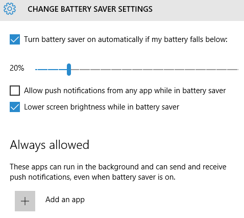 Windows 10 Modifier les paramètres de l'économiseur de batterie