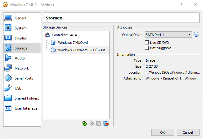 option iso de stockage de machine virtuelle windows 7