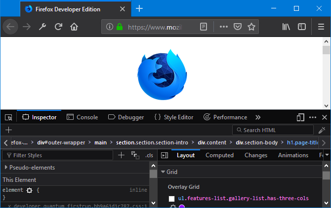 Capture d'écran de Firefox Developer Edition