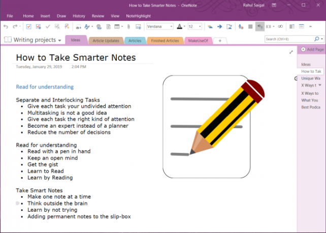 présentation dans OneNote 2016