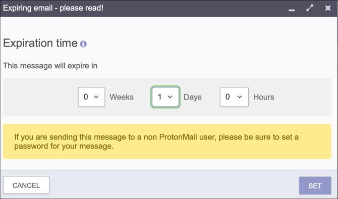 Courriel d'expiration de ProtonMail