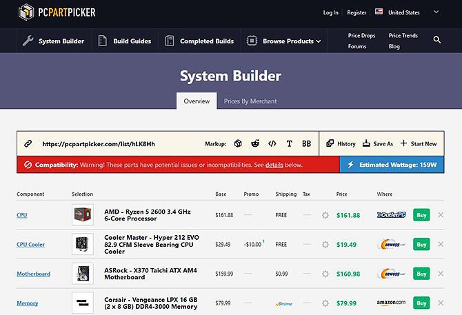 Utilisation de PC Part Picker - incompatibilité