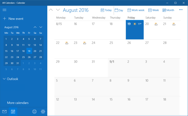 Application Calendrier Windows 10