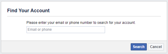 Trouvez votre compte Facebook à l'aide d'une adresse e-mail ou d'un numéro de téléphone.