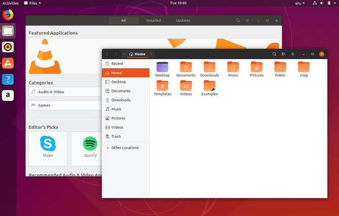 Bureau Ubuntu 18.10 avec un nouveau thème