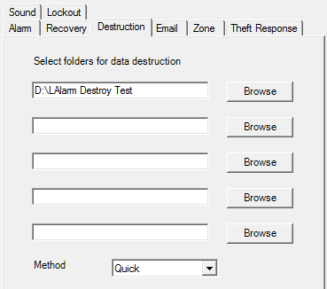 Options de destruction des données