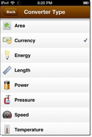 conversions d'unités application iphone