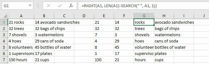 Numéros et texte séparés Excel avec fonctions GAUCHE et RECHERCHE