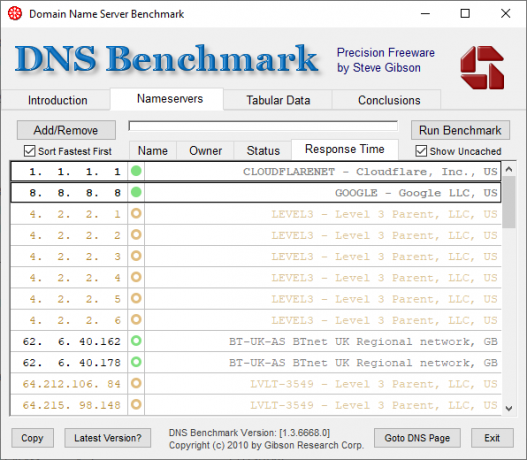 liste DNS la plus rapide du banc dns