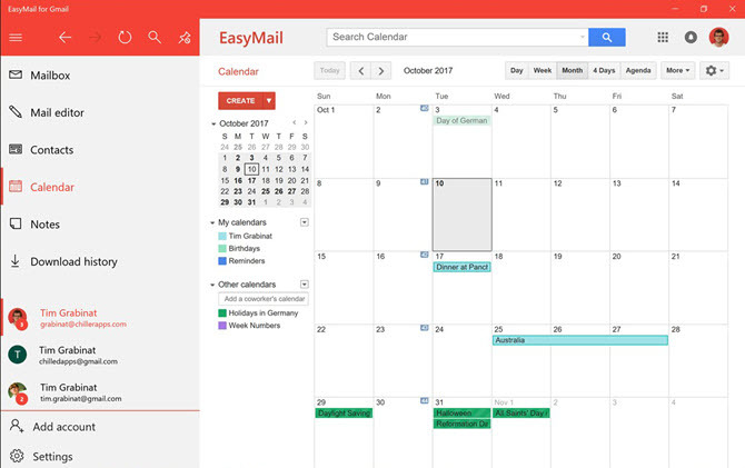 Affichage du calendrier EasyMail pour Gmail