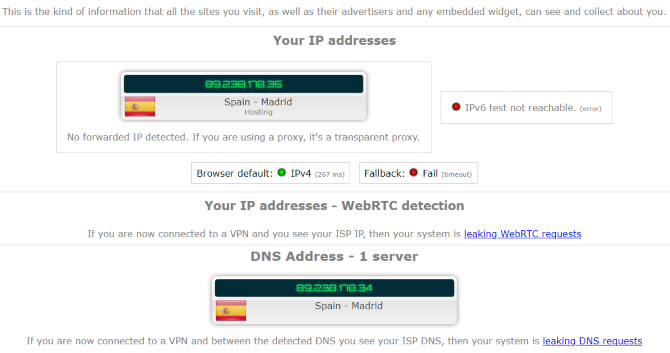 Test de fuite IP d'un VPN en Espagne