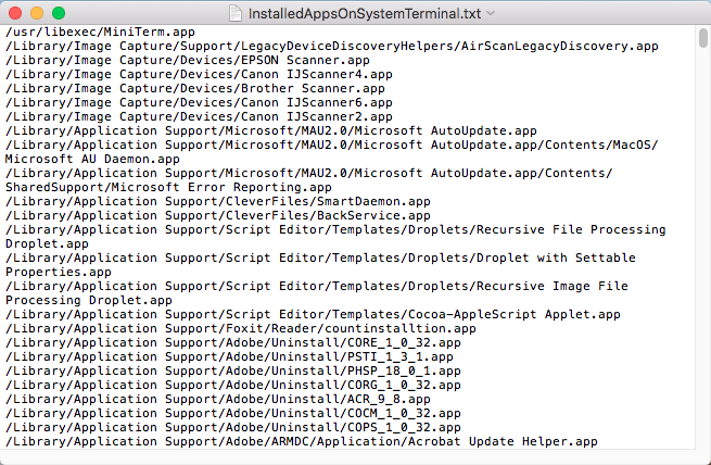 Liste des applications installées sur l'ensemble du système à l'aide de Terminal