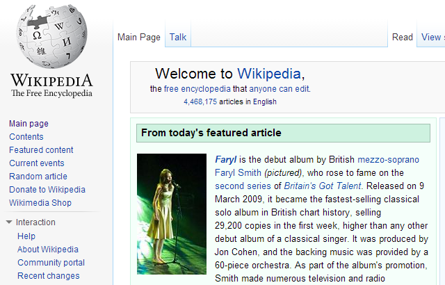 Première page de Wikipédia