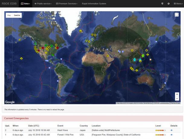 Carte des catastrophes RSOE EDIS