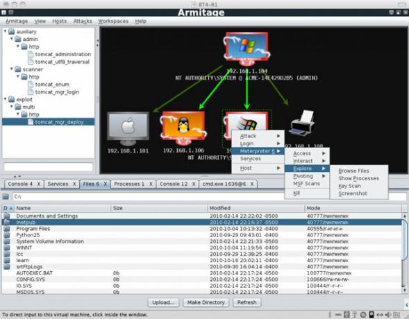 Armitage - une interface graphique pour le framework Metasploit qui facilite en effet la recherche et l'exploitation des vulnérabilités