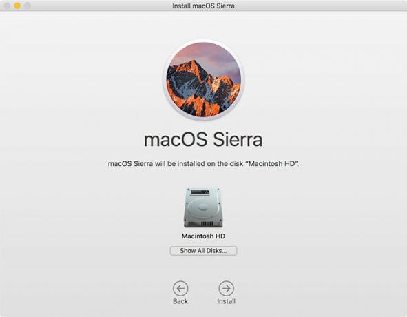 Invite d'installation de MacOS Sierra