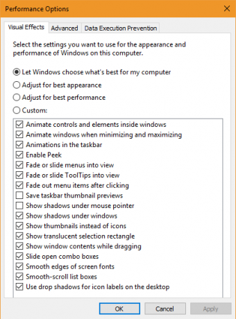 Options de performances de Windows 10