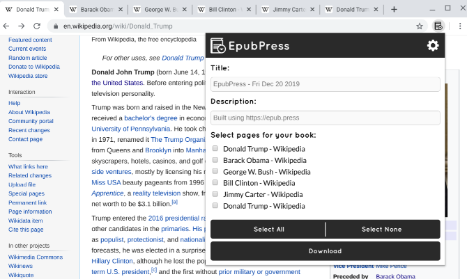 Créez un ebook hors ligne de plusieurs liens Wikipédia avec EpubPress