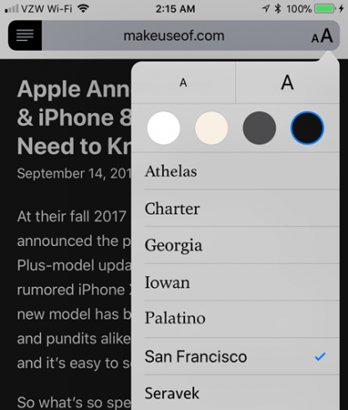 ios mode sombre thème noir safari sélectionné