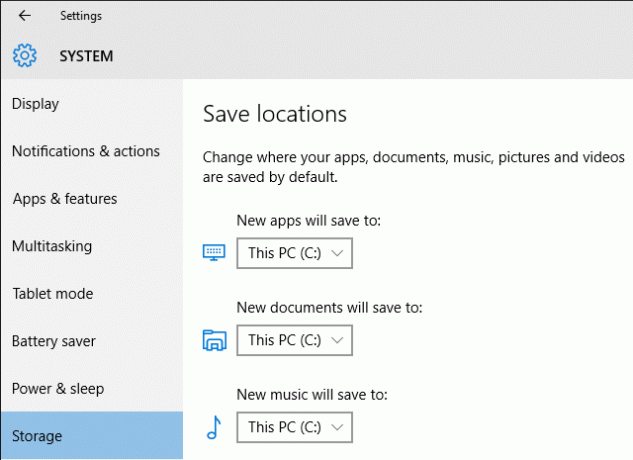 Emplacement de stockage Windows 10