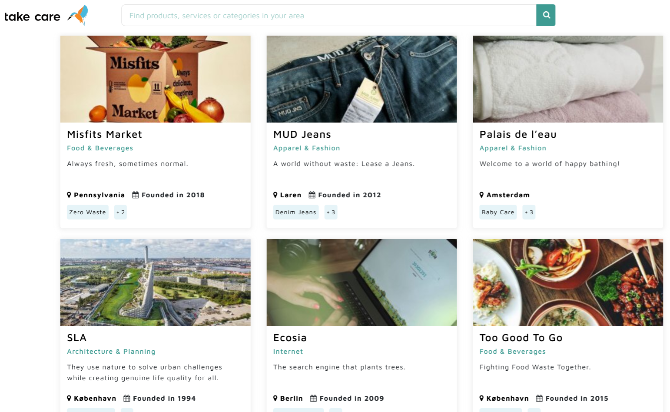 Take Care est un catalogue d'entreprises axées sur la durabilité et l'éthique