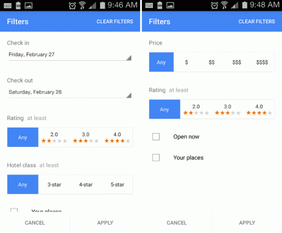 android-google-maps-search-filters