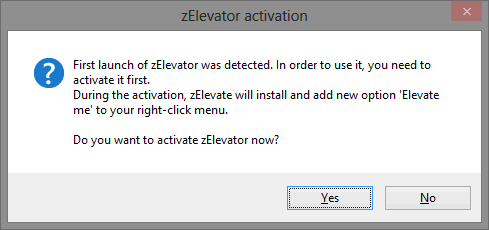 Arrêter les invites UAC ennuyeuses - Comment créer une liste blanche de contrôle de compte d'utilisateur [Windows] Fenêtre d'activation de zElevator