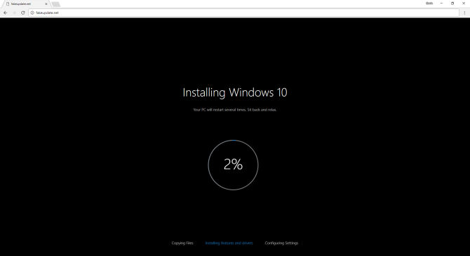 Un faux écran de mise à jour de Windows 10