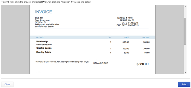 5 QuickBooks en ligne - aperçu de la facture
