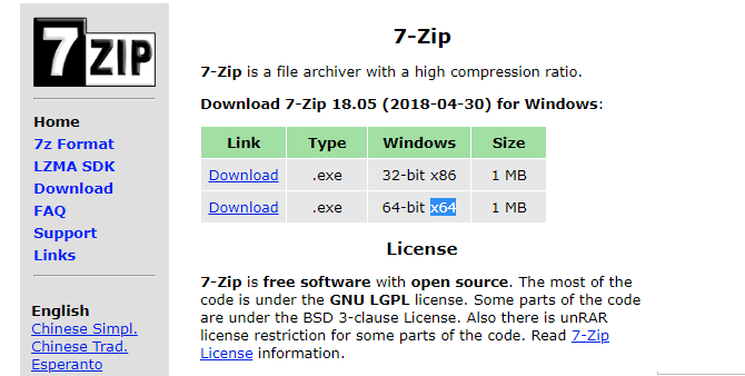 Version 7-Zip 64 bits