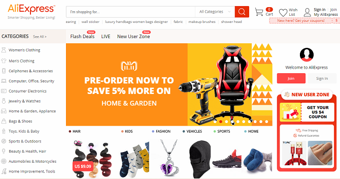 page d'accueil aliexpress