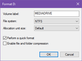 options de formatage du disque Windows