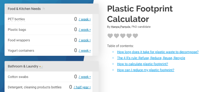 Calculez votre consommation annuelle de plastique et le gaspillage avec le calculateur d'empreinte plastique d'Omni Calculator