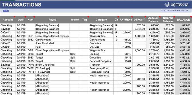 Modèle Excel de transactions de gestion de l'argent