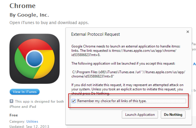 Comment forcer Chrome à ouvrir les liens de l'iTunes Store dans l'application de bureau iTunes externalprotocolrequest