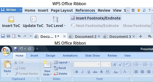 WPS-Office-Références-Tabs-Writer-MS-Office-Ribbon-Comparison